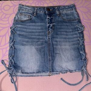 Windsor Blue Ruched Tie Front Mini Skirt